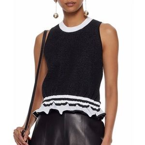 3.1 Phillip Lim Stretch Knitted stripped Ruffle Trim Crop Shirt Size L NWT
